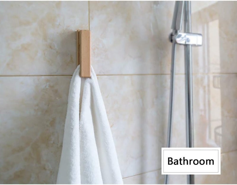 JINMURY Wood Towel Hooks -Set of 2 Self Adhesive Vintage Towel Holder Wooden Wall Mounted Towel Racks for Bathroom and Kitchen Home Decor- Quick Drying, Firmly Holds(Beech) - Image 4